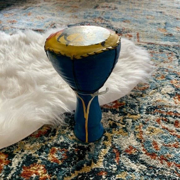 Handmade Tribal Ceramic Drum Safari Folk Art Painted Cotta Southwestern Decor - Picture 9 of 12